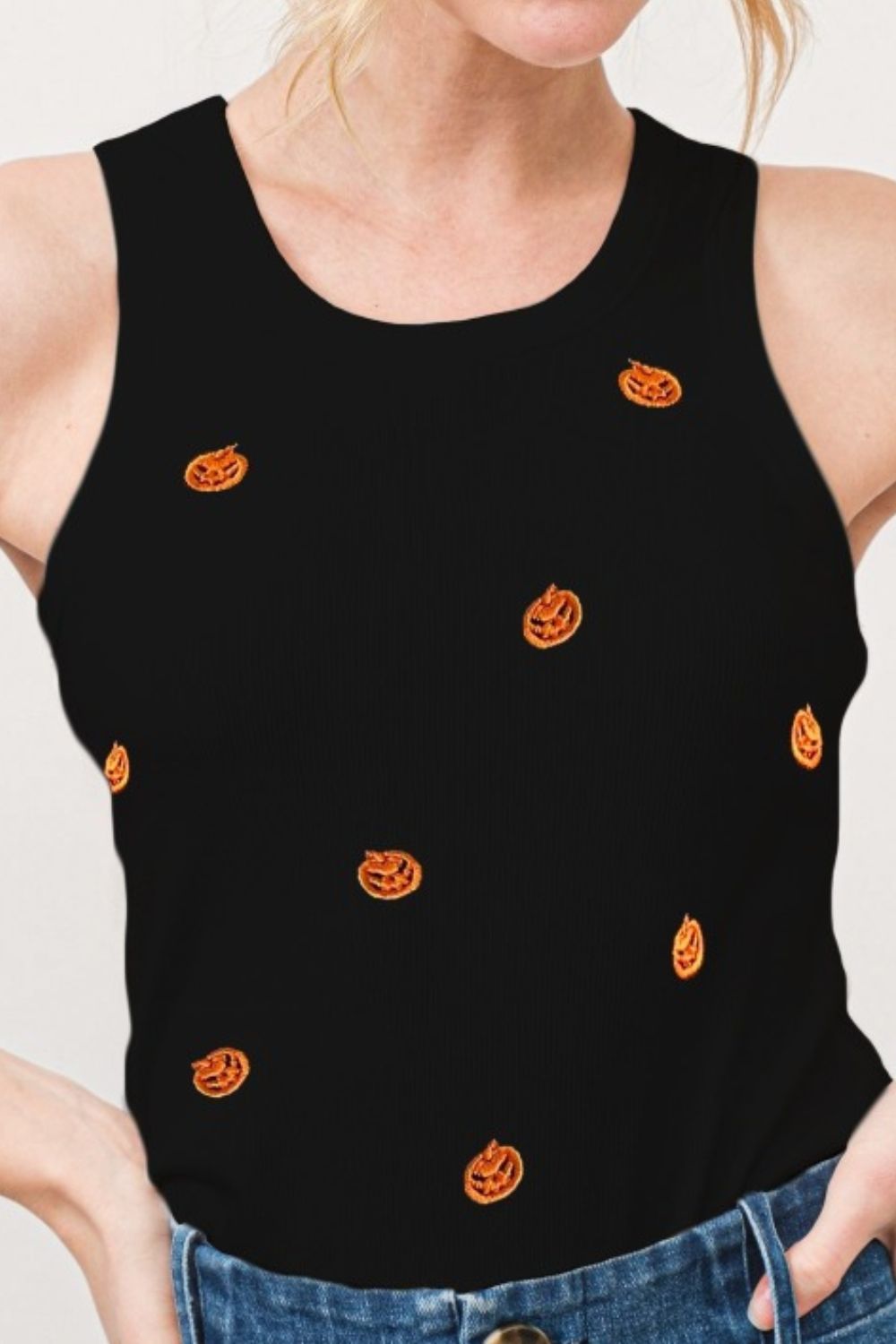 And The Why Jack O' Lantern Embroidered Women’s Ribbed Tank Top