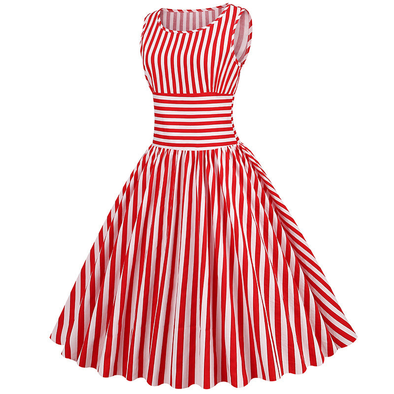 Peppermint Striped Patchwork Retro Swing Dress