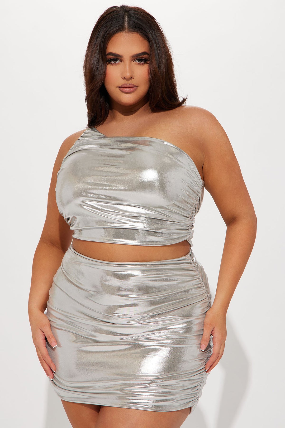 Iris Metallic Mini Skirt Set - Silver