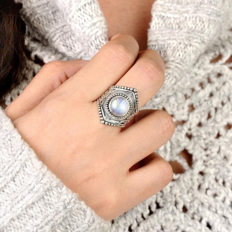 Vintage Style Moonstone Geometric Ring