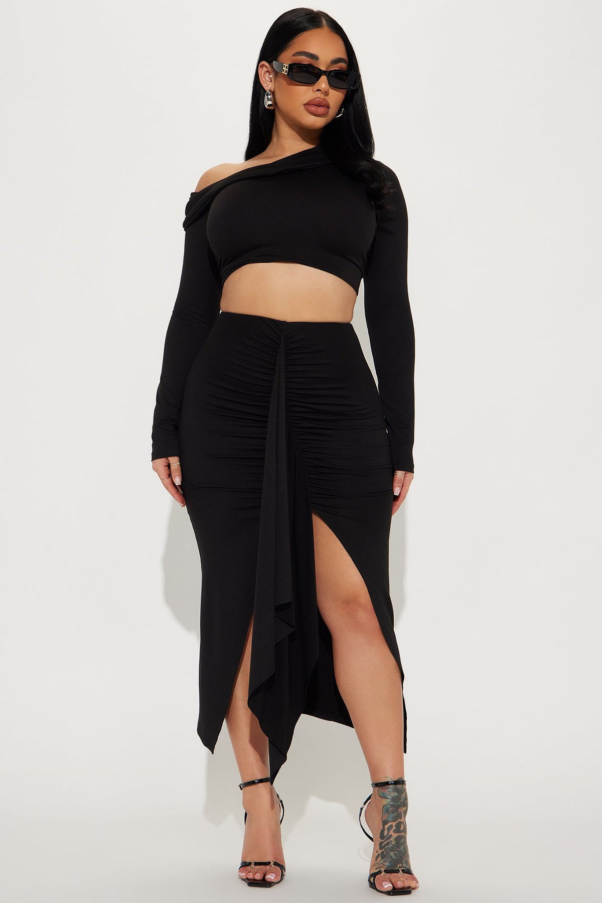 Jenna Off Shoulder Skirt Set - Black