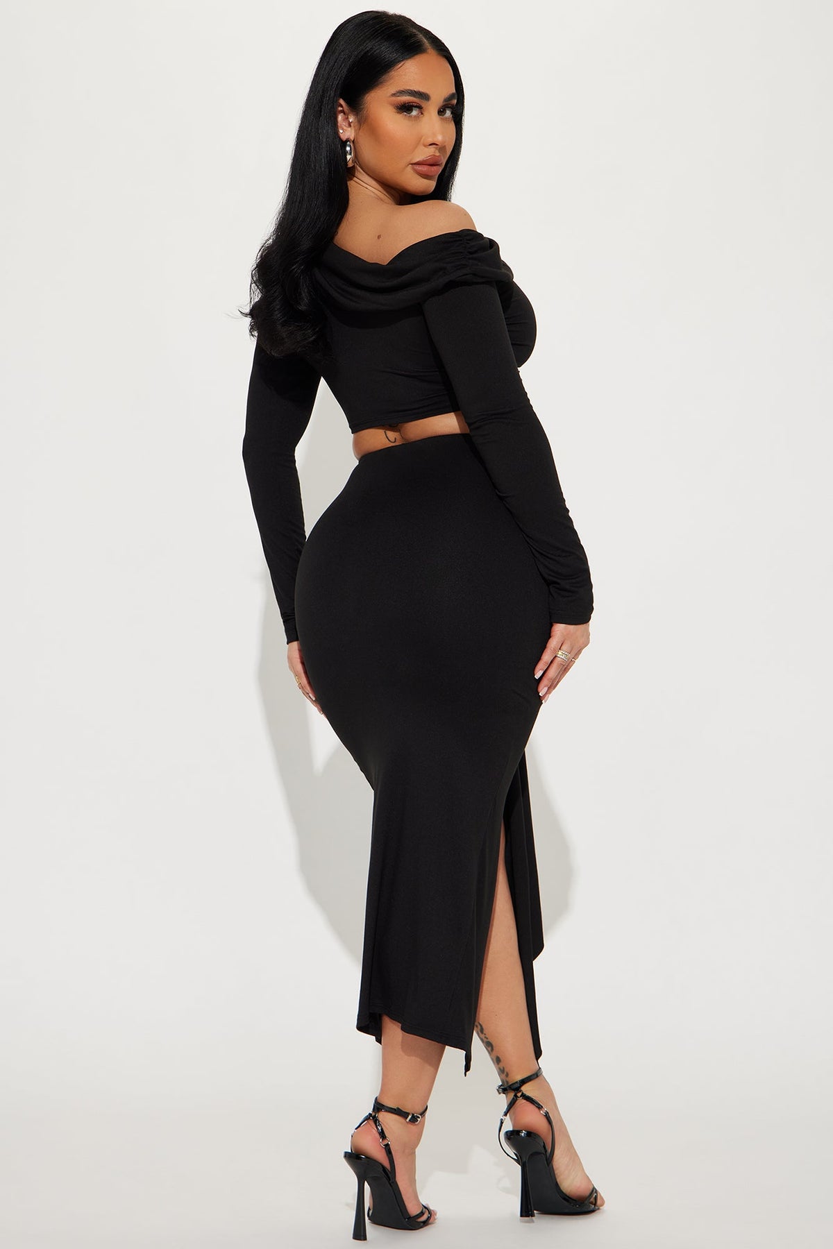 Jenna Off Shoulder Skirt Set - Black