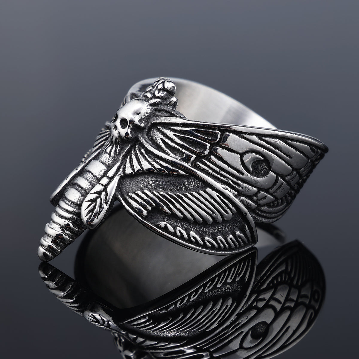 Classic Gothic Death Moth Stainless Steel Trendy Unisex Ring