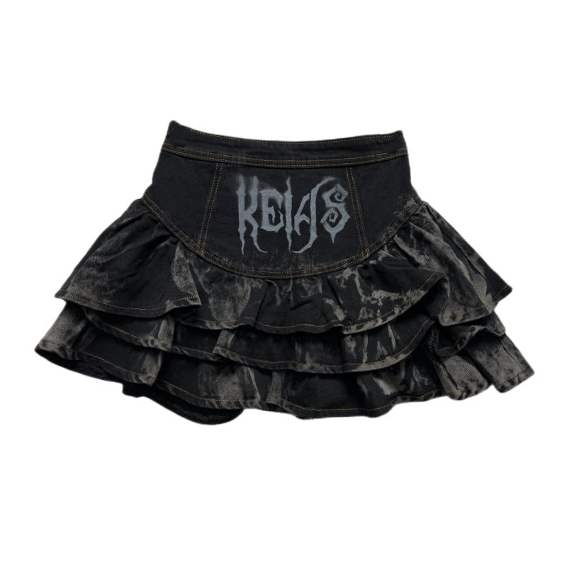 Festival Fashion Dark Wash Cake Denim Ruffled Tiered Short Mini Skirt