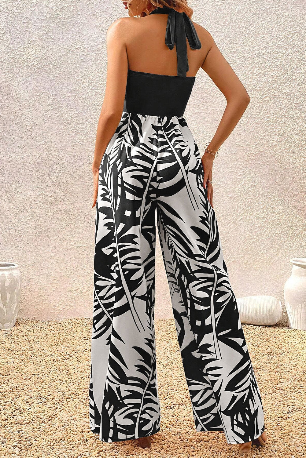 Printed Halter Wide Leg Jumpsuit