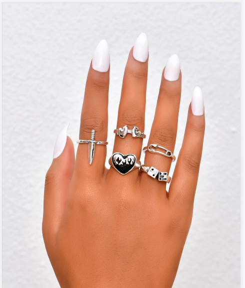 Roll The Dice With Your Heart Retro Zinc Alloy Ring Set