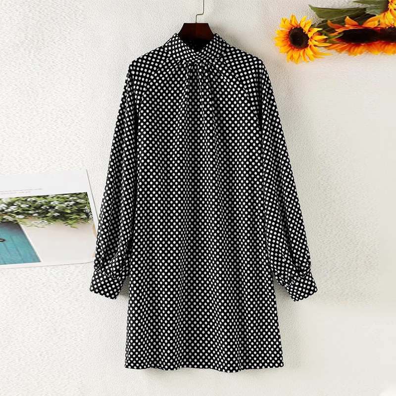 High Collar Polka-dot Print Dresses For Spring And Autumn