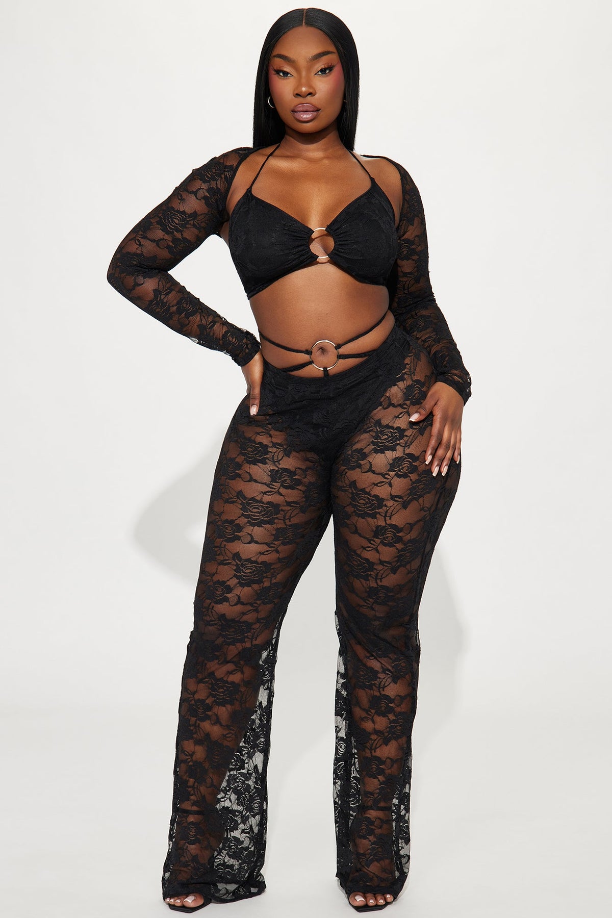 Festival Night Lace 3pc Pant Set - Black