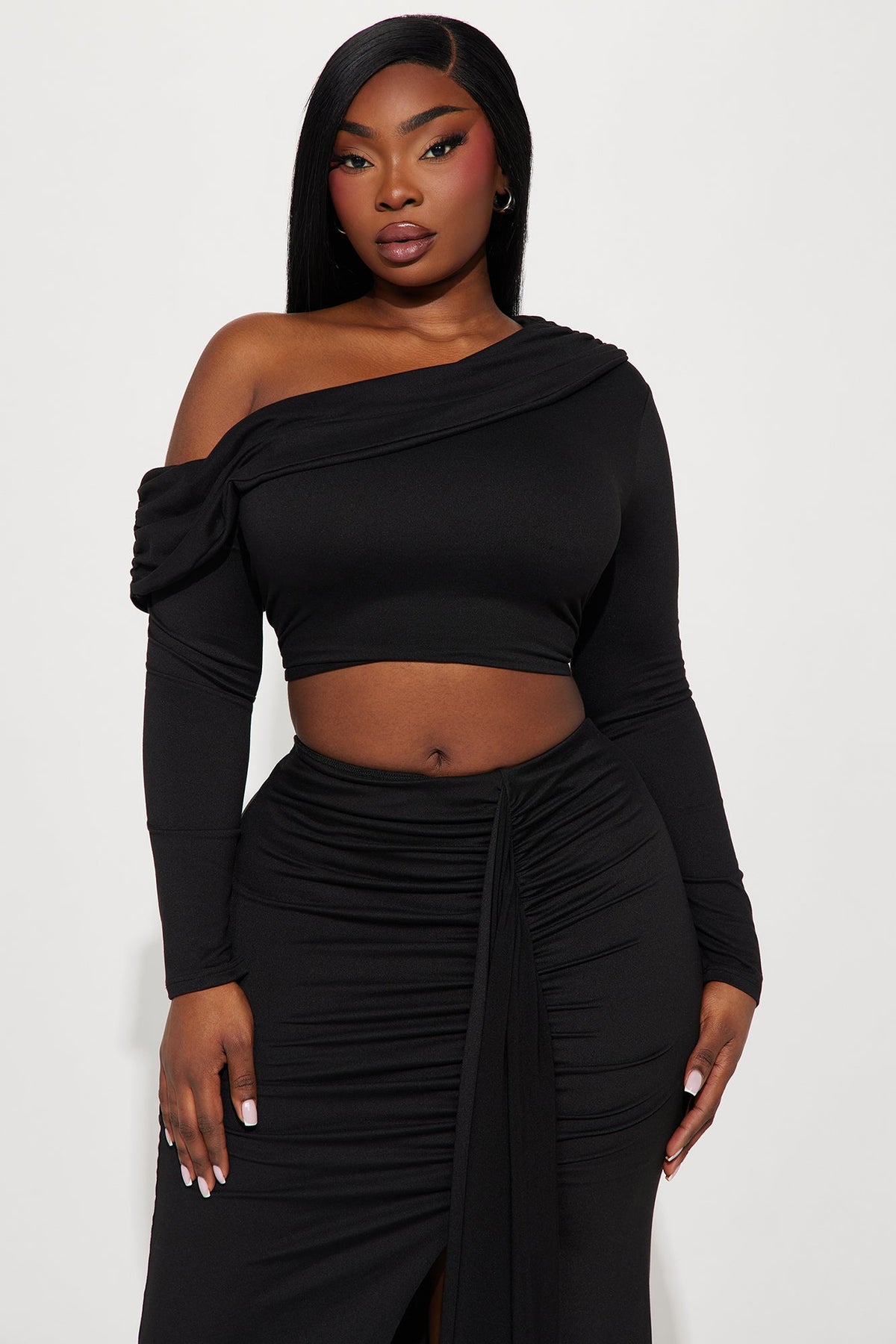 Jenna Off Shoulder Skirt Set - Black