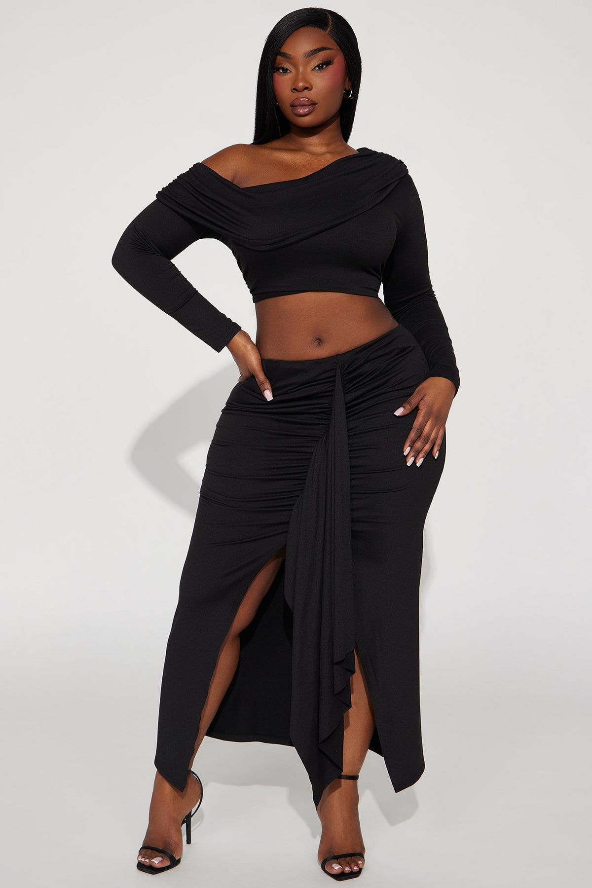 Jenna Off Shoulder Skirt Set - Black