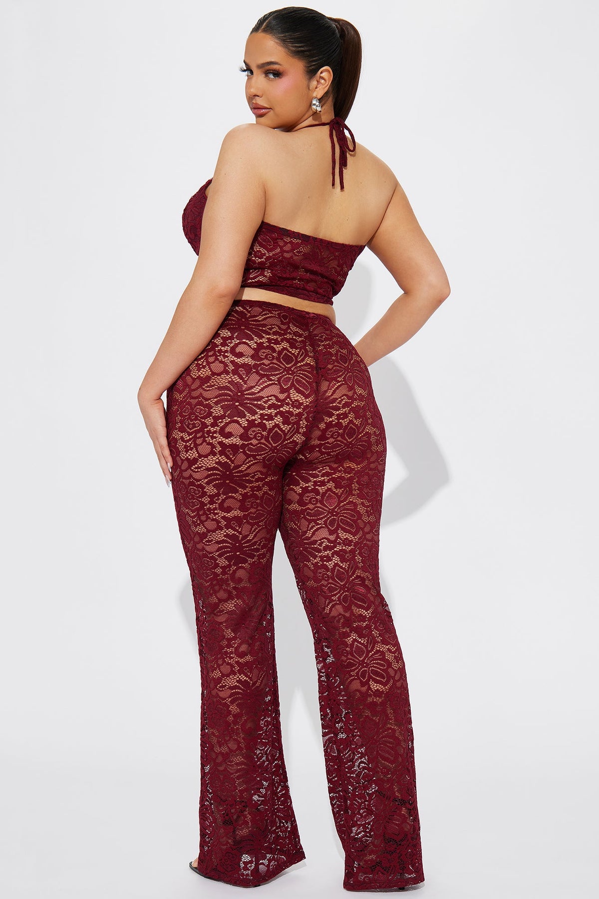 Can't Get Me Lace Pant Set - Burgundy