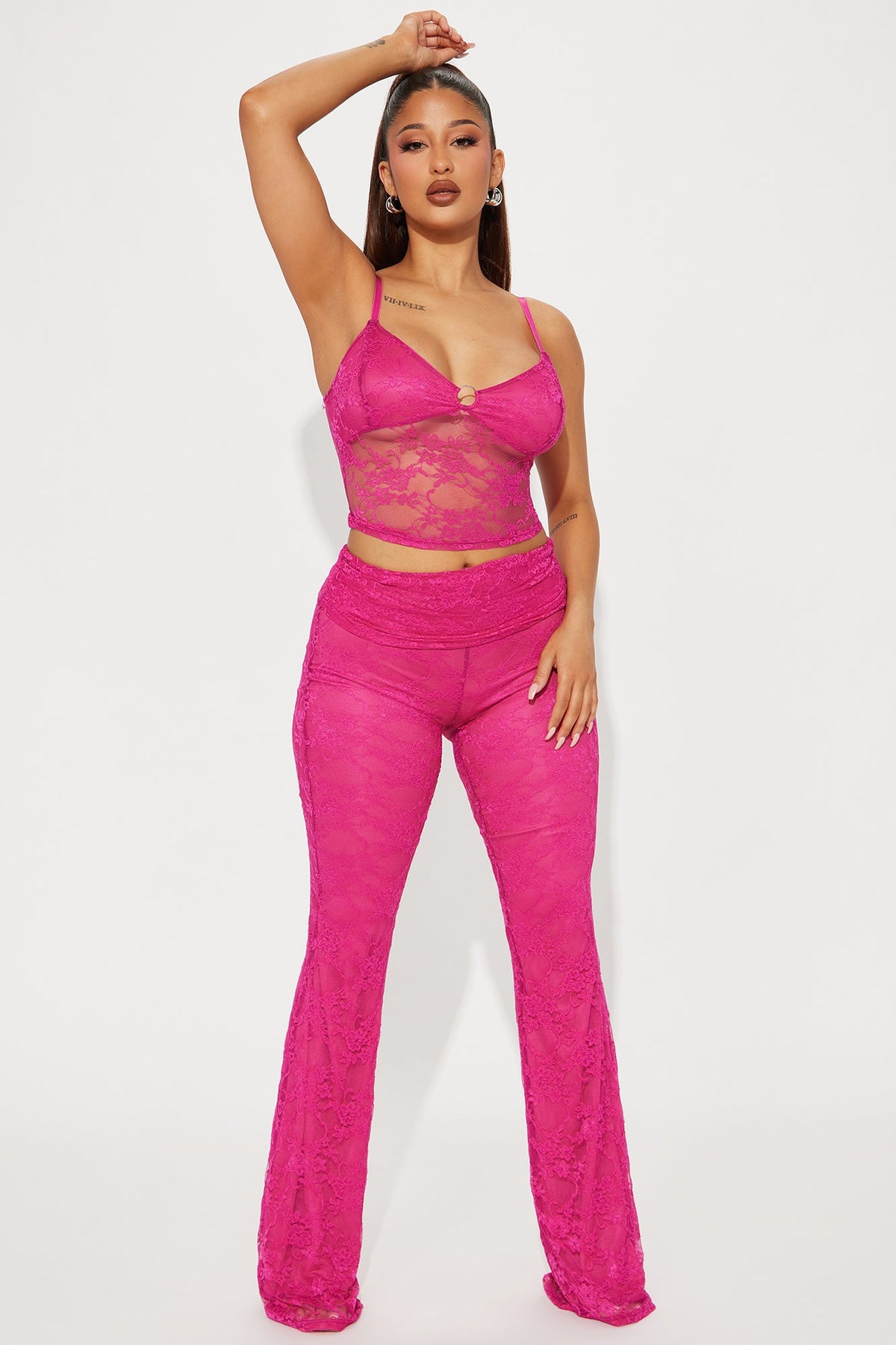 Love You Lace Pant Set - Fuchsia