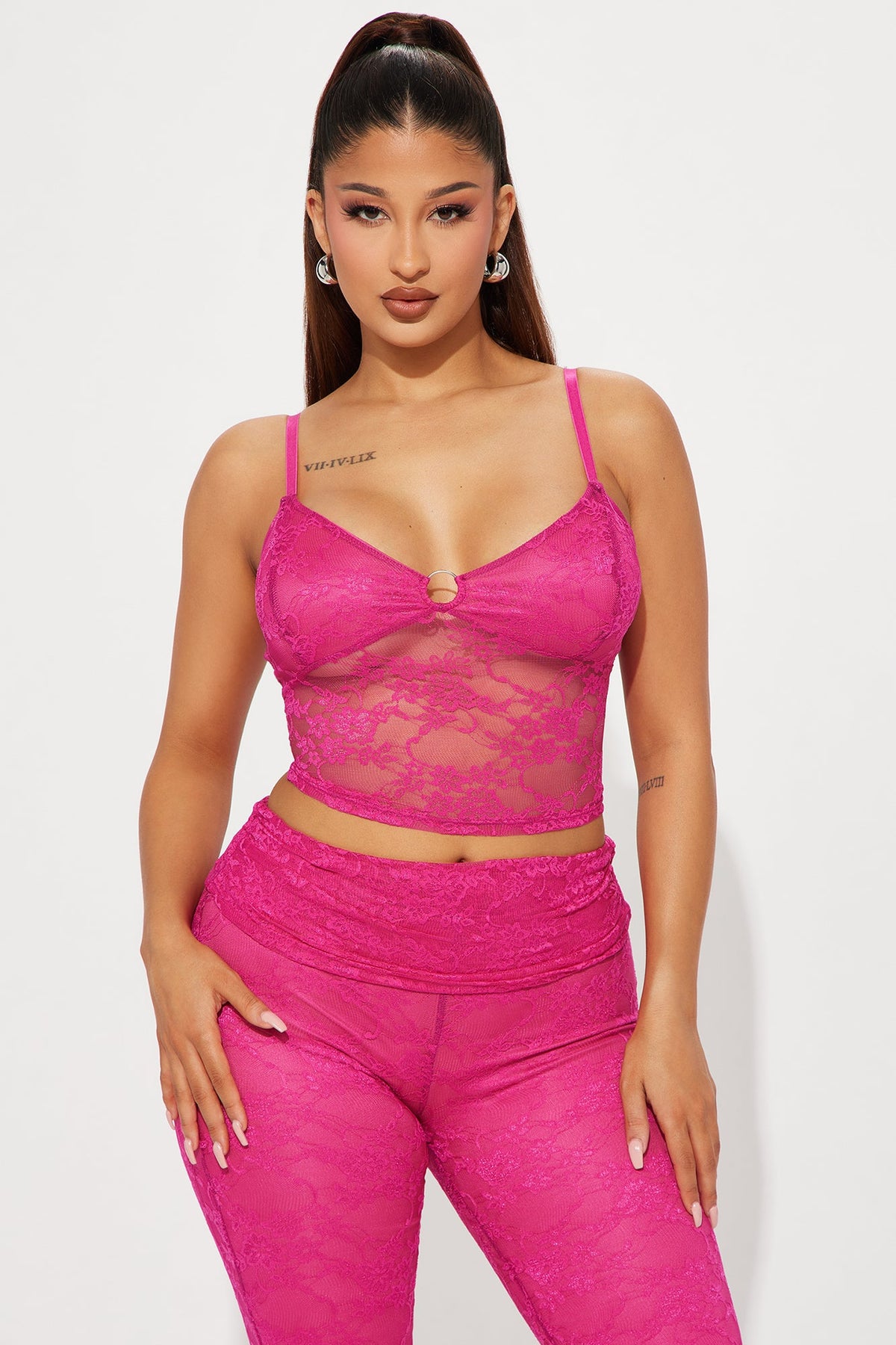 Love You Lace Pant Set - Fuchsia