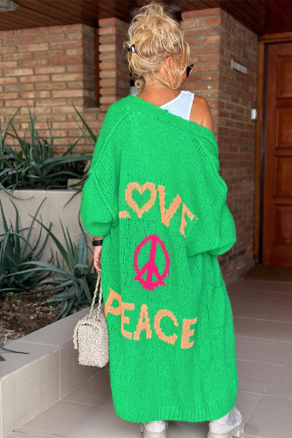 Love And Peace - Dropped Shoulder Long Sleeve Cardigan