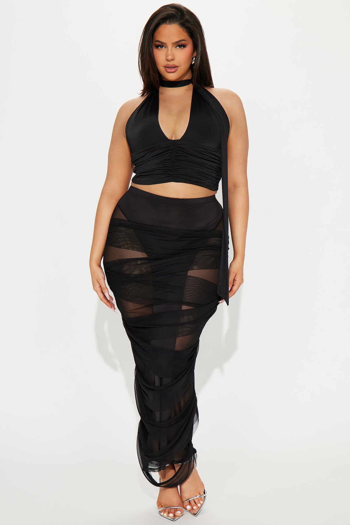 Own The Night Mesh Cutout Maxi Skirt - Black