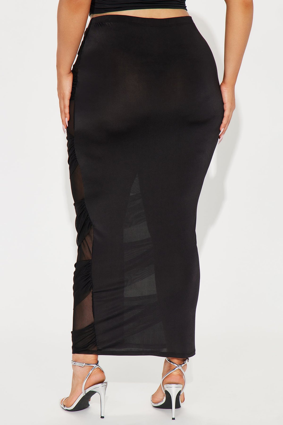 Own The Night Mesh Cutout Maxi Skirt - Black