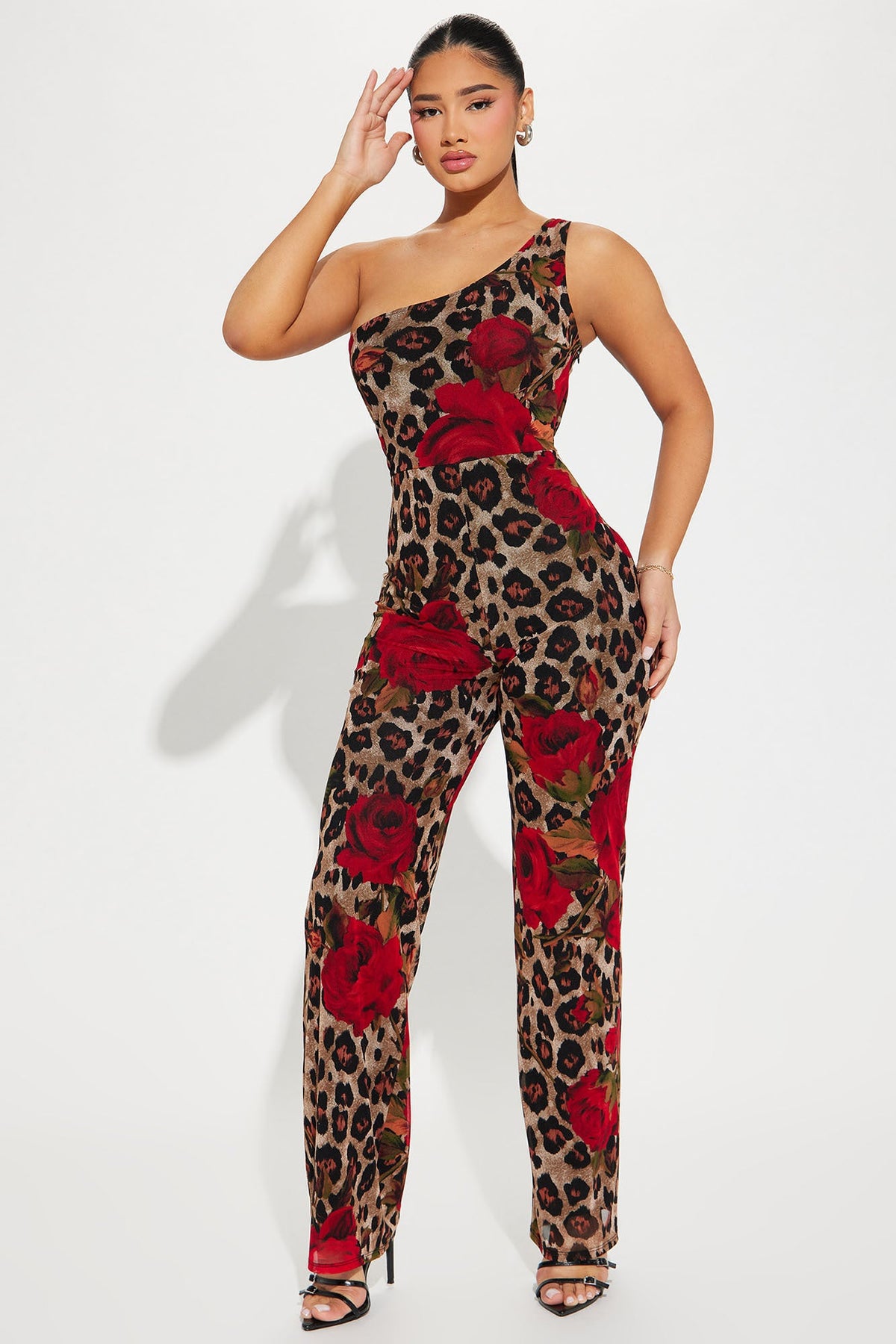 Leopard Rose Jumpsuit - Brown/combo