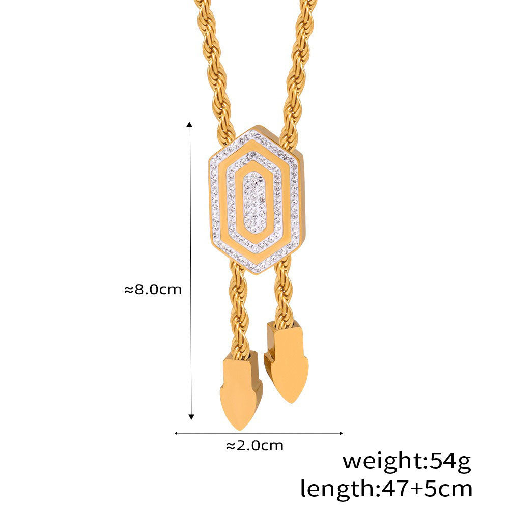 18K gold exquisite and noble hexagonal inlaid zircon and tassel design bracelet and necklace set