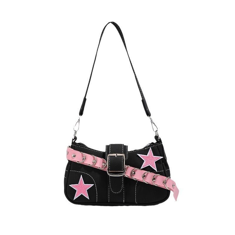 Pink And Metal Embellishment Shoulder Fashion Baguette Bag