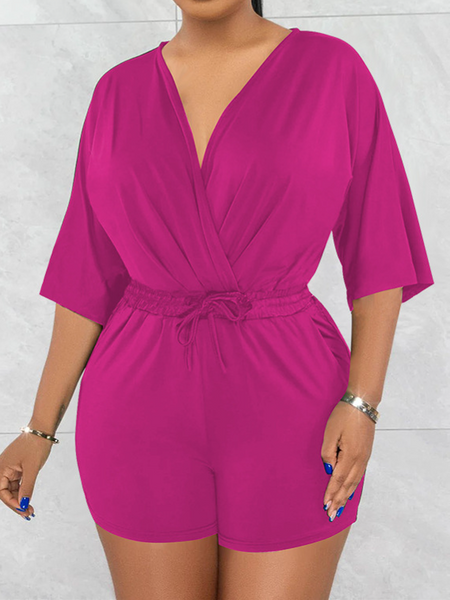 Pure Color V-Neck Gathered Waist Jumpsuit HWF57YRXM7