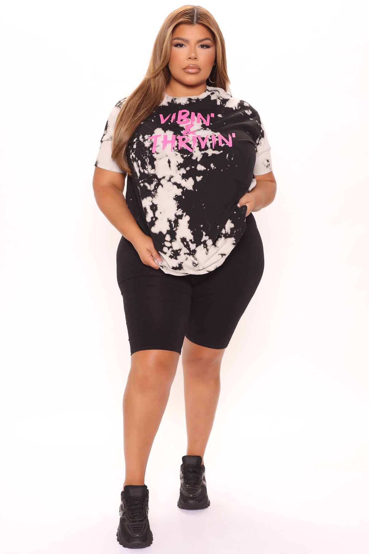 Positive Vibin' Tie Dye Top - Black/White