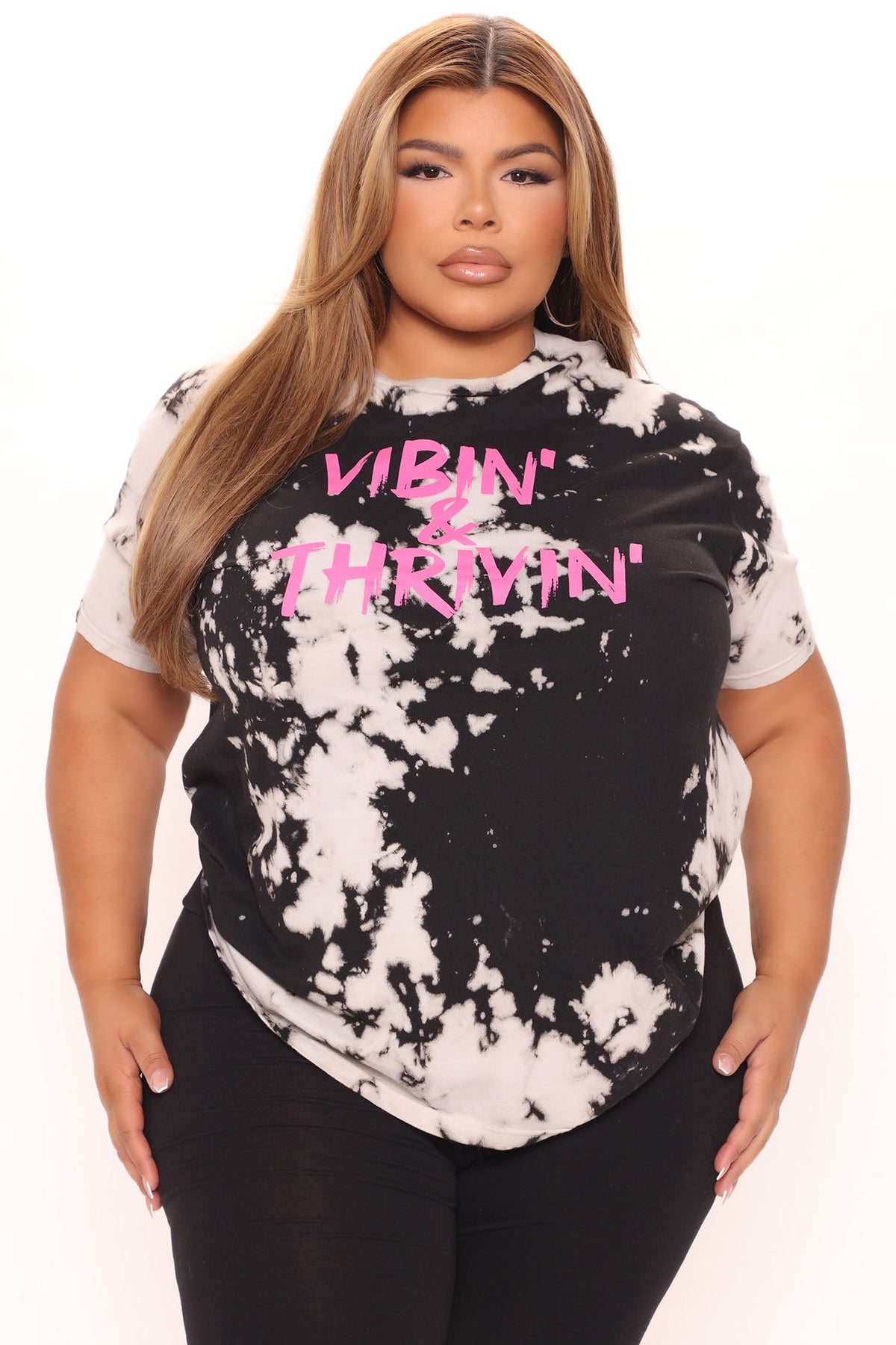 Positive Vibin' Tie Dye Top - Black/White