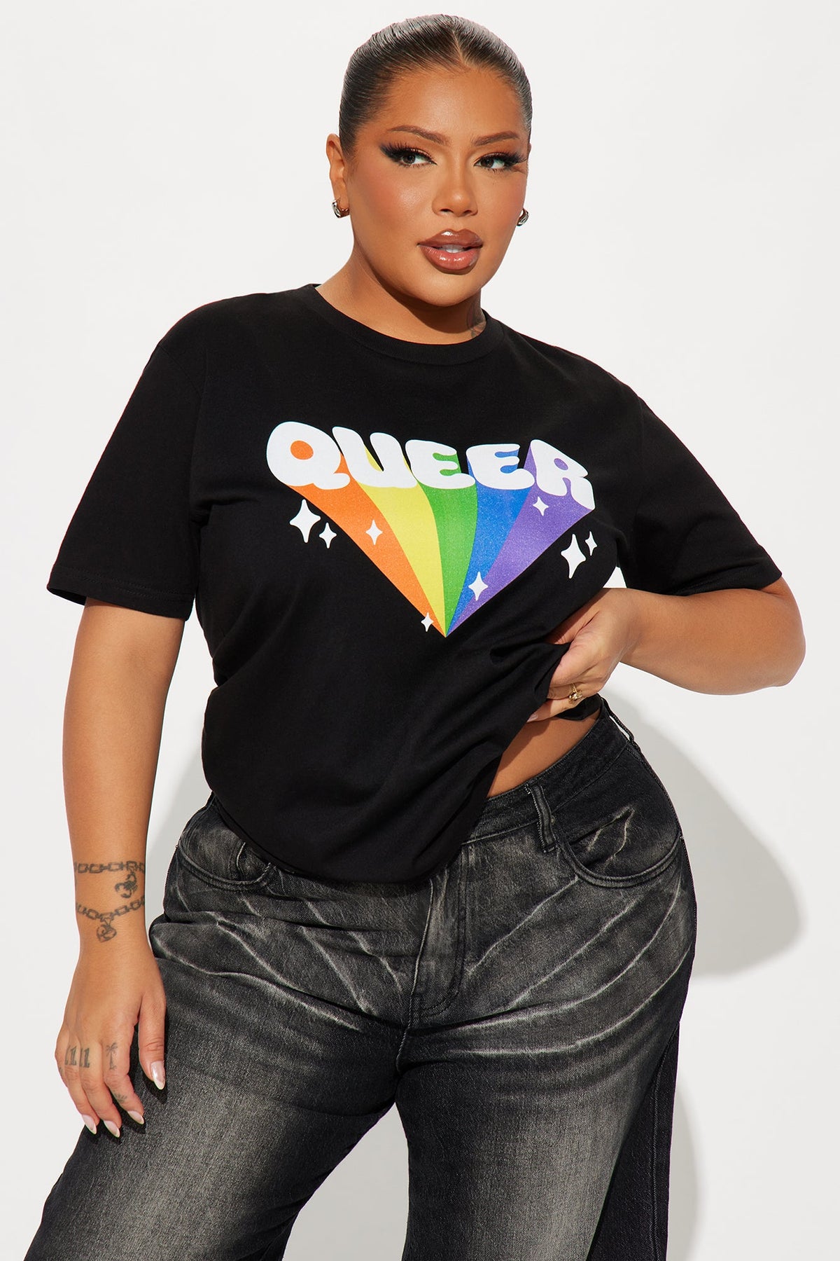 Here And Queer Rainbow Tee - Black