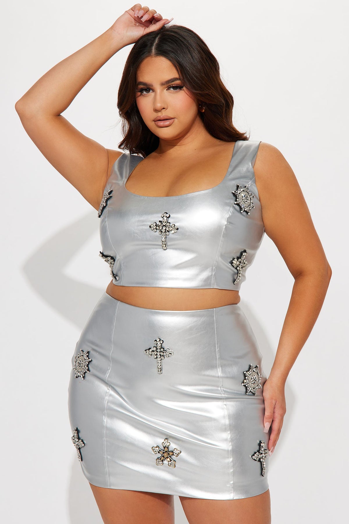 Rosalia Metallic Skirt Set - Silver