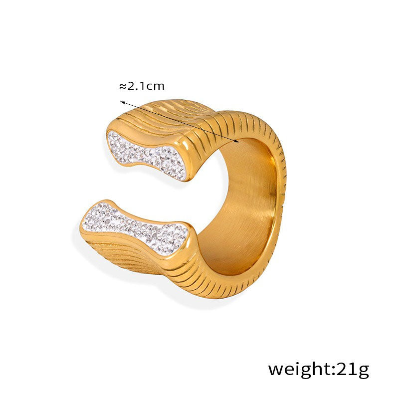 18K gold trendy and personalized geometric inlaid zircon and shell texture design open ring