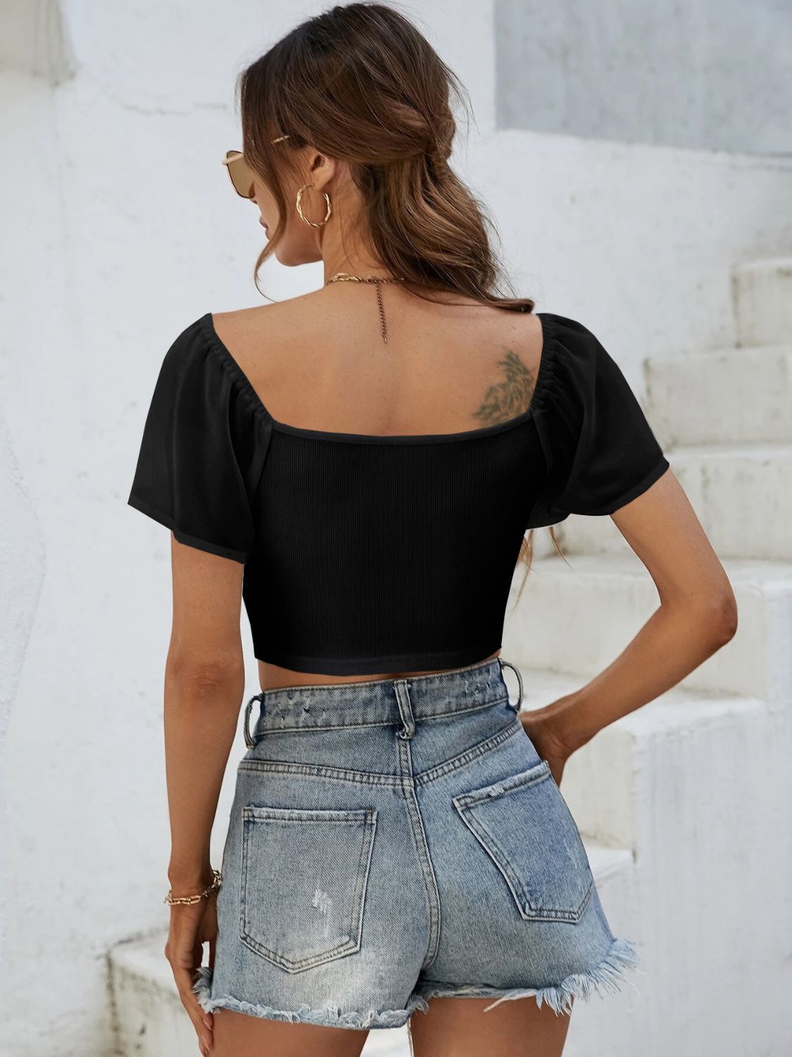 Drawstring Short Sleeve Crop Top | Trendy Women’s Ruched Summer Tee