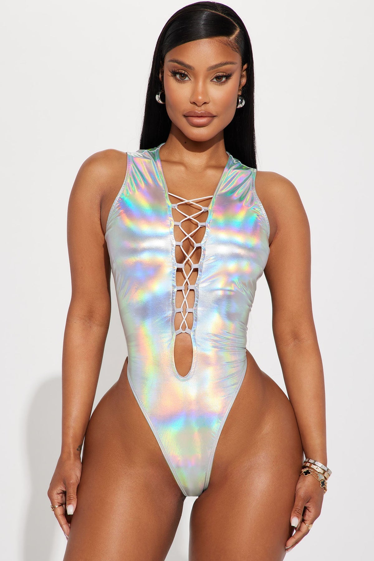 What A Vision Holographic Skirt Set - Silver