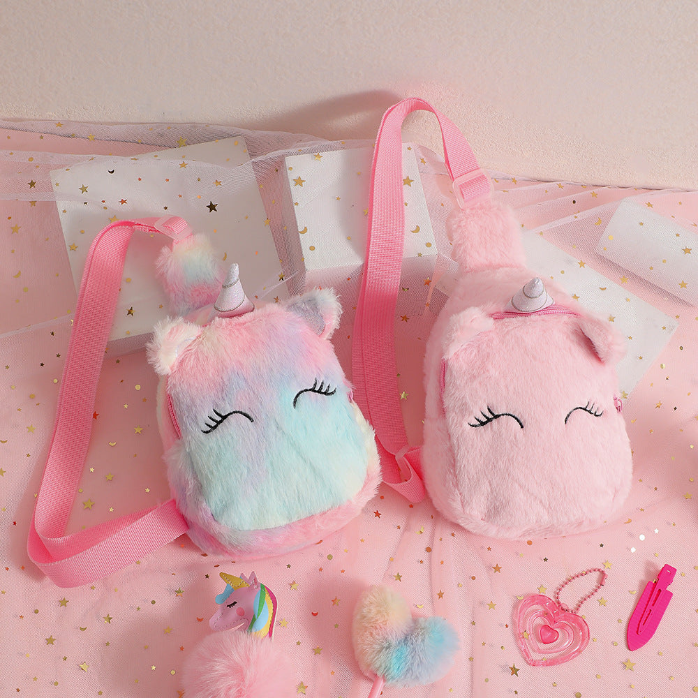 Cartoon Plush Squinting Unicorn Novelty Crossbody Shoulder Bags