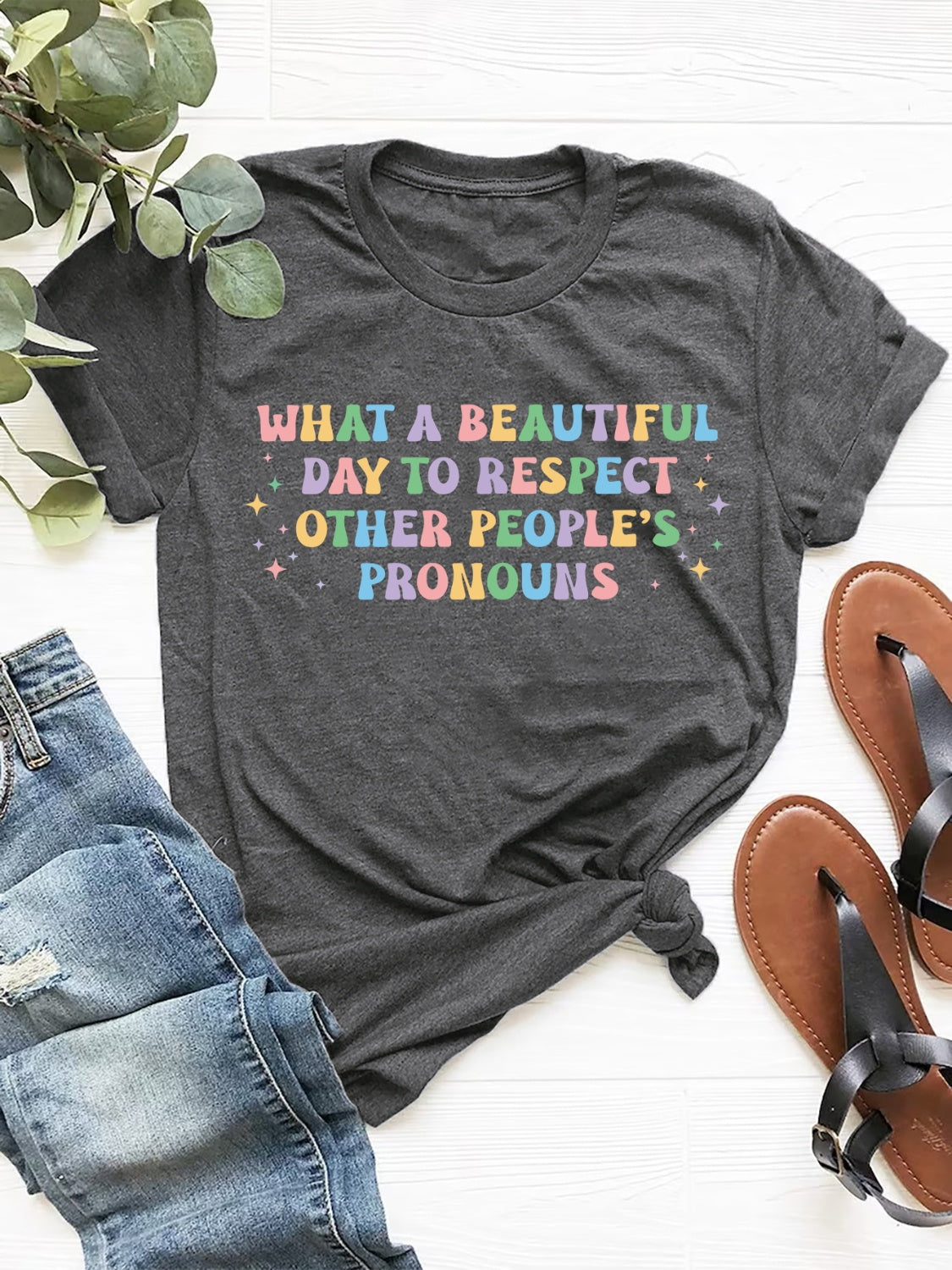 Respecting Pronouns Letter Graphic Round Neck Short Sleeve T-Shirt