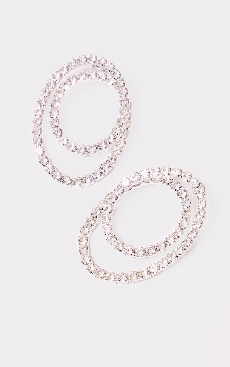 Silver Double Hoop Diamante Earrings