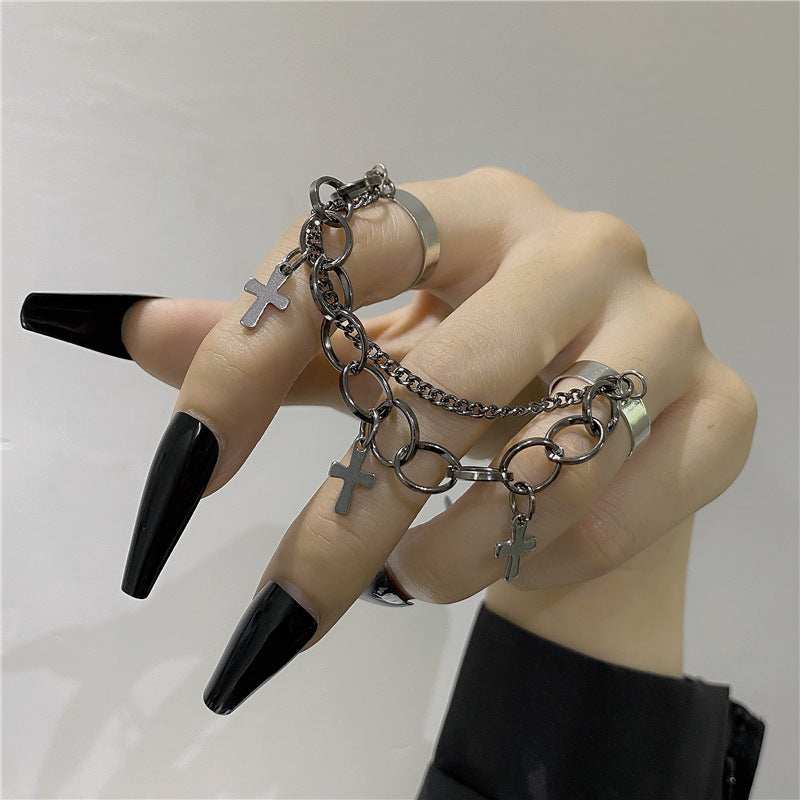 Punk Rock Multi Finger Ring Chain All In One Goth Fashion Ring