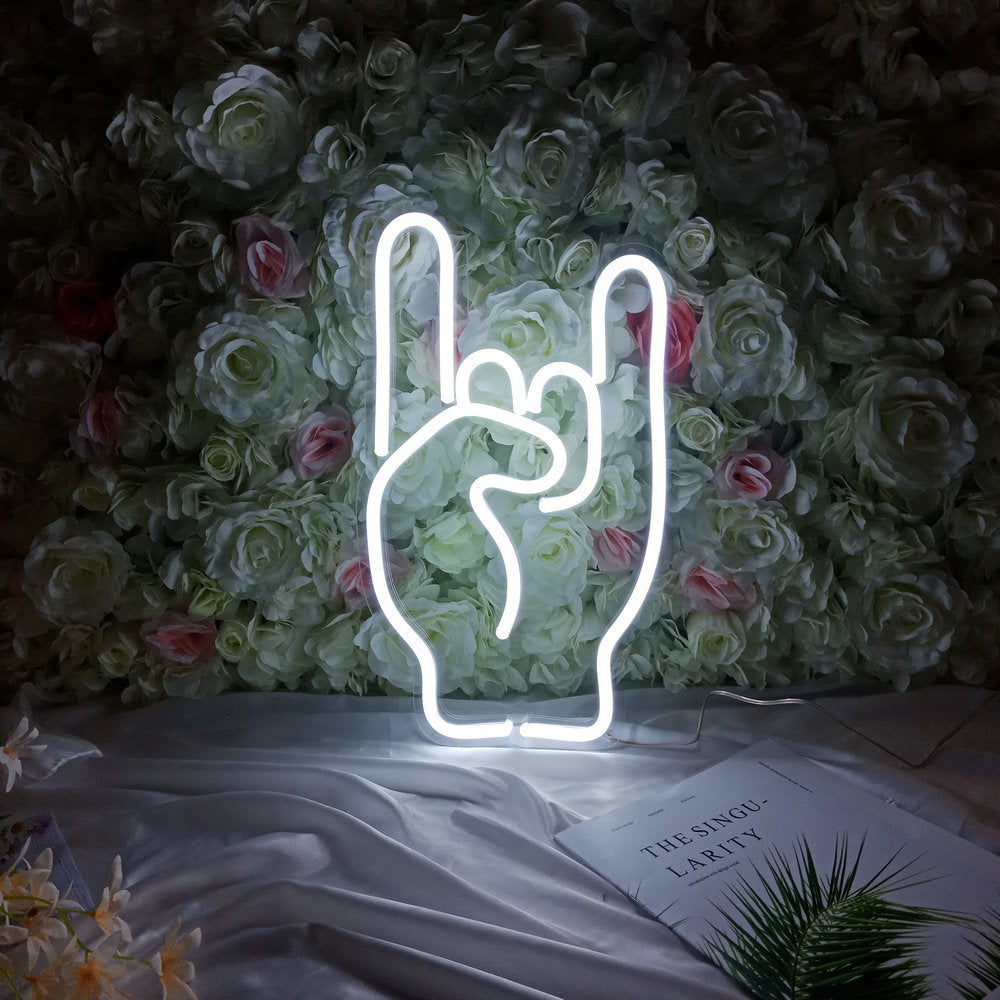 Creative Gifts Rock Gestures Neon Sign Wall Decorations Neon Decorative Lights