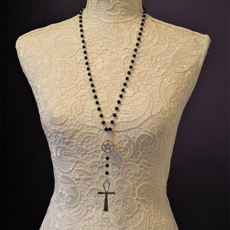 Gothic Silver Inverted Cross Pendant Necklace