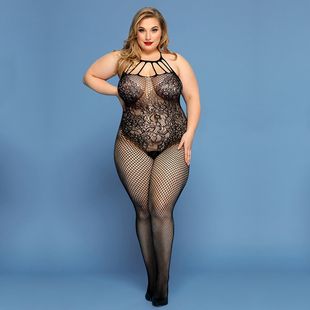 Plus Size Fishnet One Piece Bodysuit Mesh Lingerie