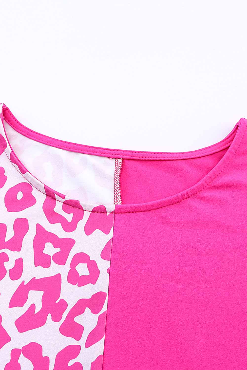 Rosy Leopard Print Top Color Block Rolled Up Sleeve Casual T Shirt