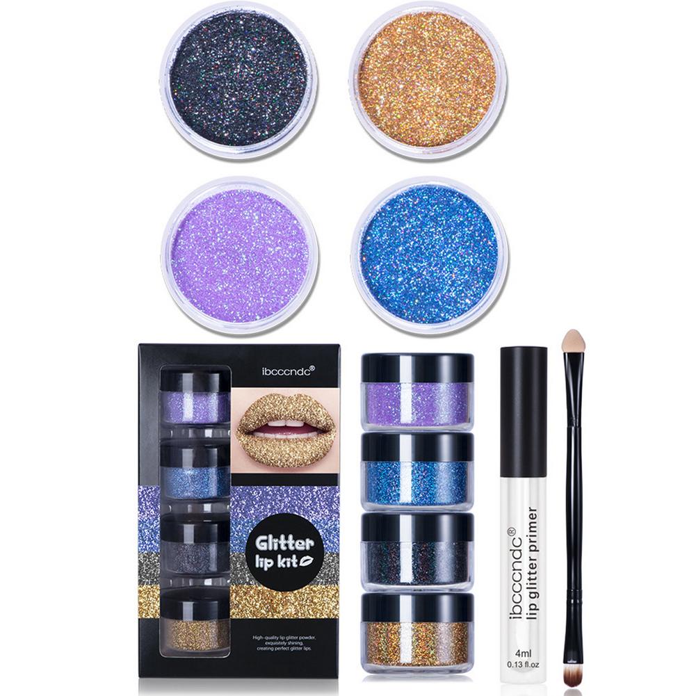 Glitter Lip Liquid Primer and Loose Glitter Sets High Sparkle Liquid Lipstick Lipgloss Cosplay Makeup Sets