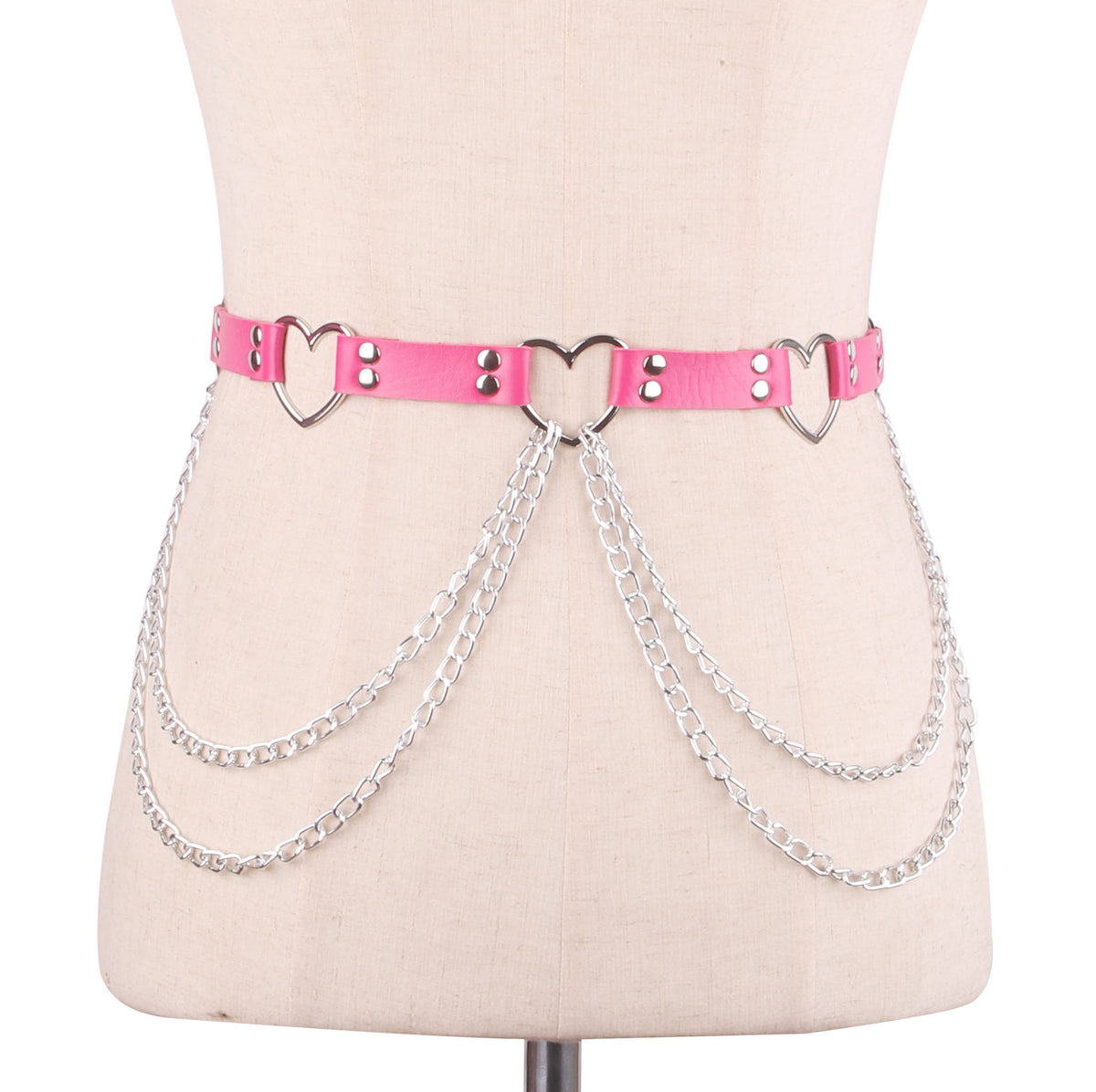 Punk Leather Belt With Heart-shaped Metal Trim