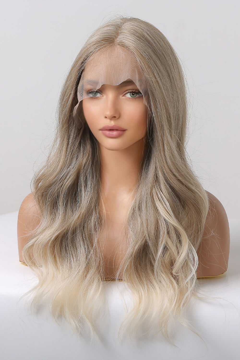 13x2 Lace Front Synthetic Wig – Long Wavy 24-Inch, 150% Density with Medium Blonde Highlights