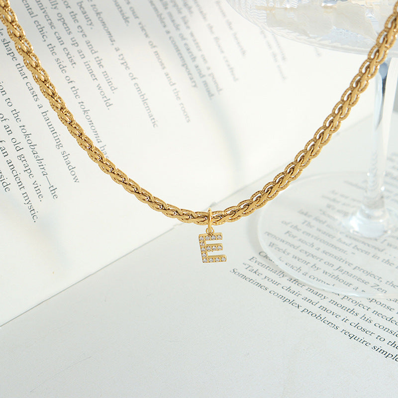 Brass Inlaid Zircon Letter Pendant Necklace A Through I