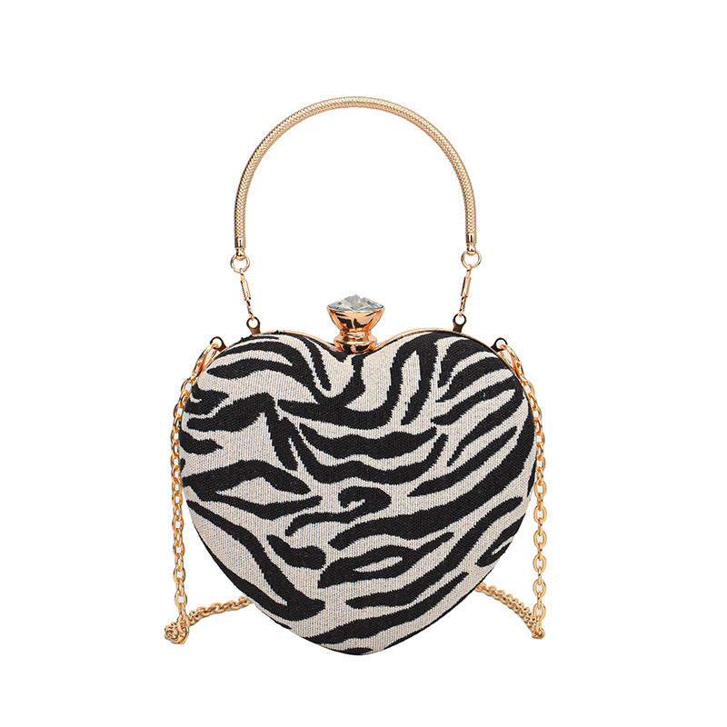 Animal Print Crossbody Chain Strap Heart Shoulder Bag