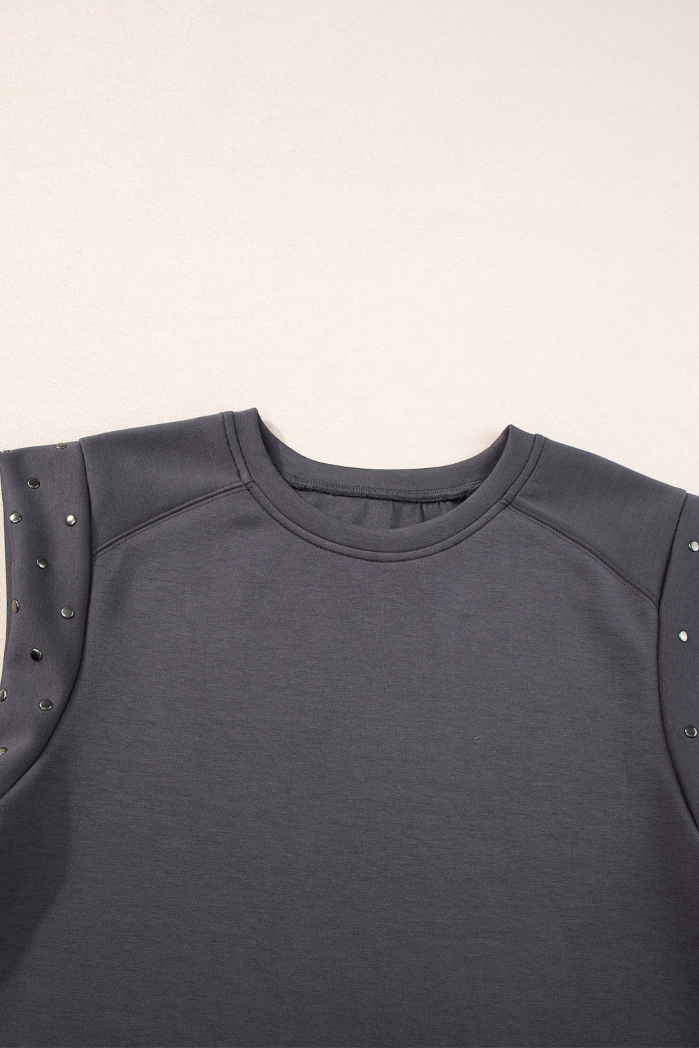 Dark Grey Studded Short Sleeve Top