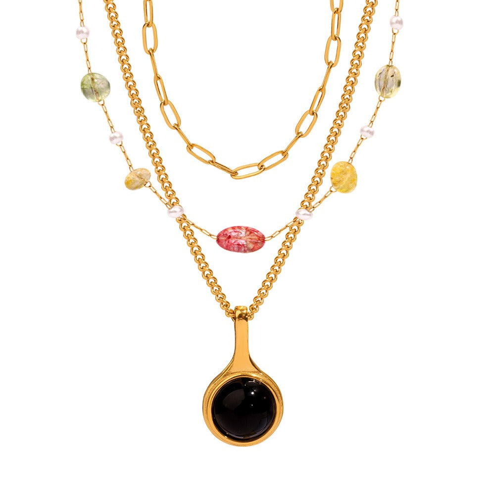 18K gold exquisite and fashionable clavicle chain inlaid with gemstone design light luxury style necklace