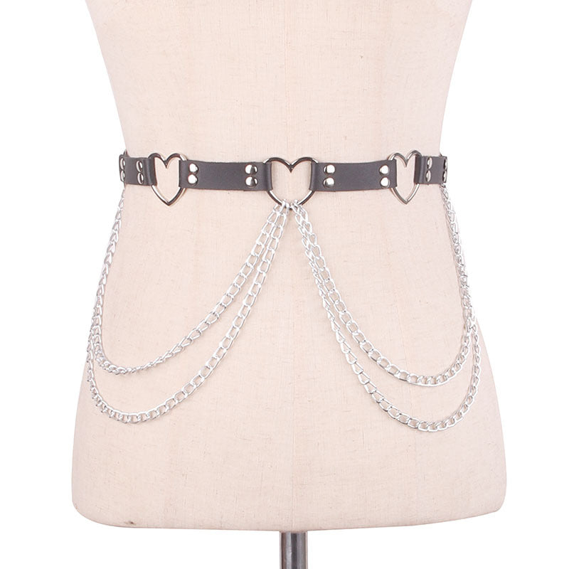 Punk Leather Belt With Heart-shaped Metal Trim