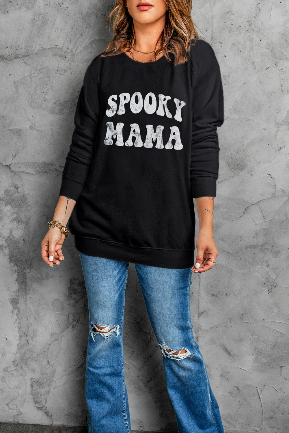 Black SPOOKY MAMA Letter Graphic Sweatshirt