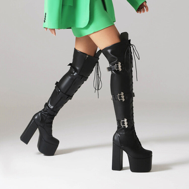 Night Club Lace-up Metal Buckle Over The Knee Boots