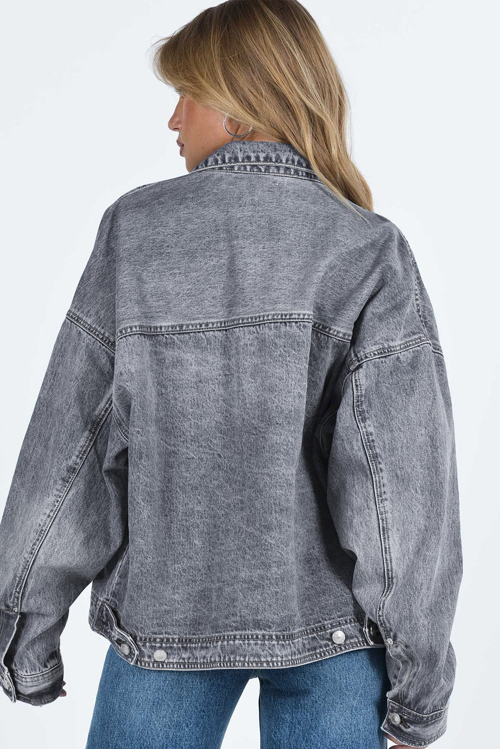 Blue Chest Pockets Drop Shoulder Loose Denim Jacket